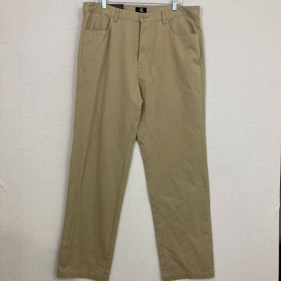 New Calvin Klein Tan Camel Cotton Chino Straight Leg Pants size 38W 34L Office - Picture 1 of 10